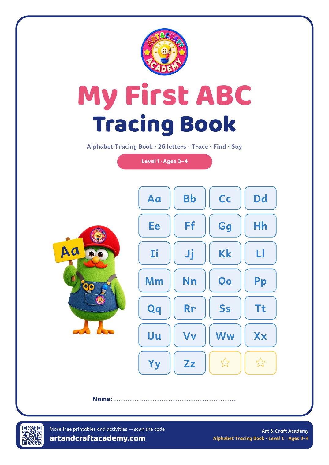 Alphabet Tracing Book for Ages 3–4: 26 Letters, Free Printable PDF (Level 1)