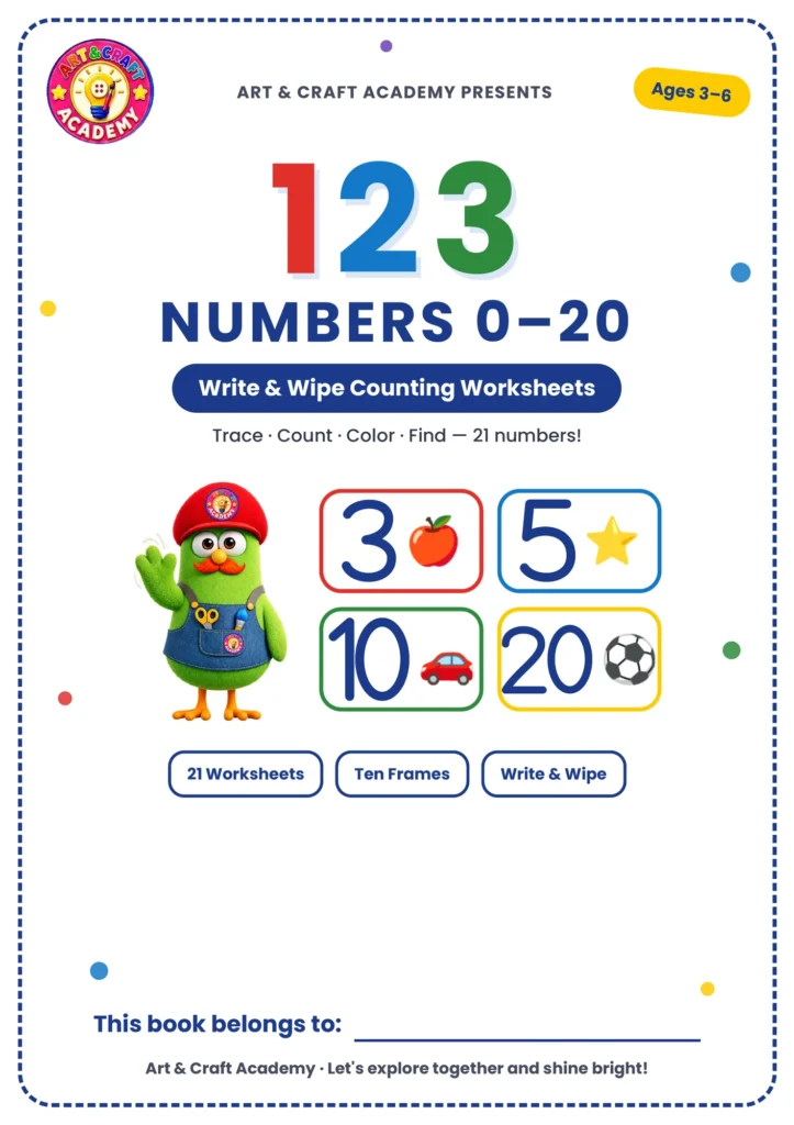 Numbers 0–20 Write & Wipe Counting Worksheets (Free PDF)