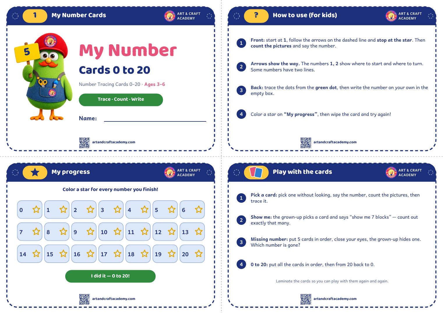 Number Tracing Cards 0–20: Free Printable Counting Cards for Ages 3–6
