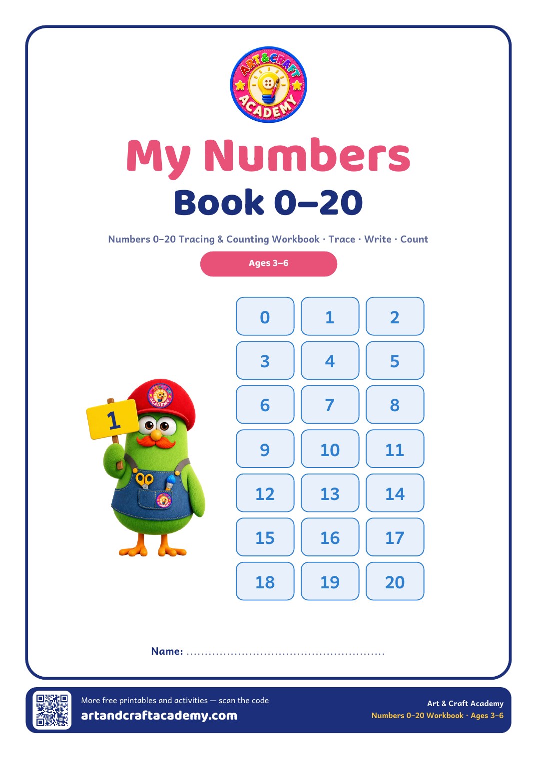 Numbers 0–20 Tracing & Counting Workbook for Ages 3–6 (Free Printable PDF)
