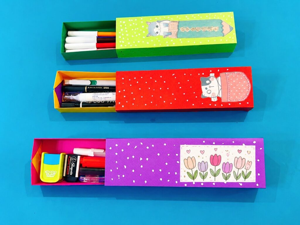 Origami Pencil Box with a Sliding Drawer