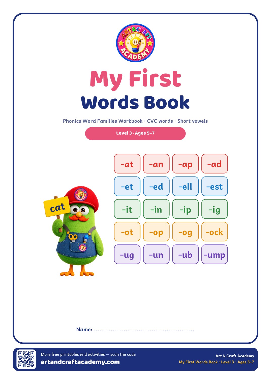 Phonics Word Families Workbook for Ages 5–7: 20 CVC Word Families (Free PDF, Level 3)