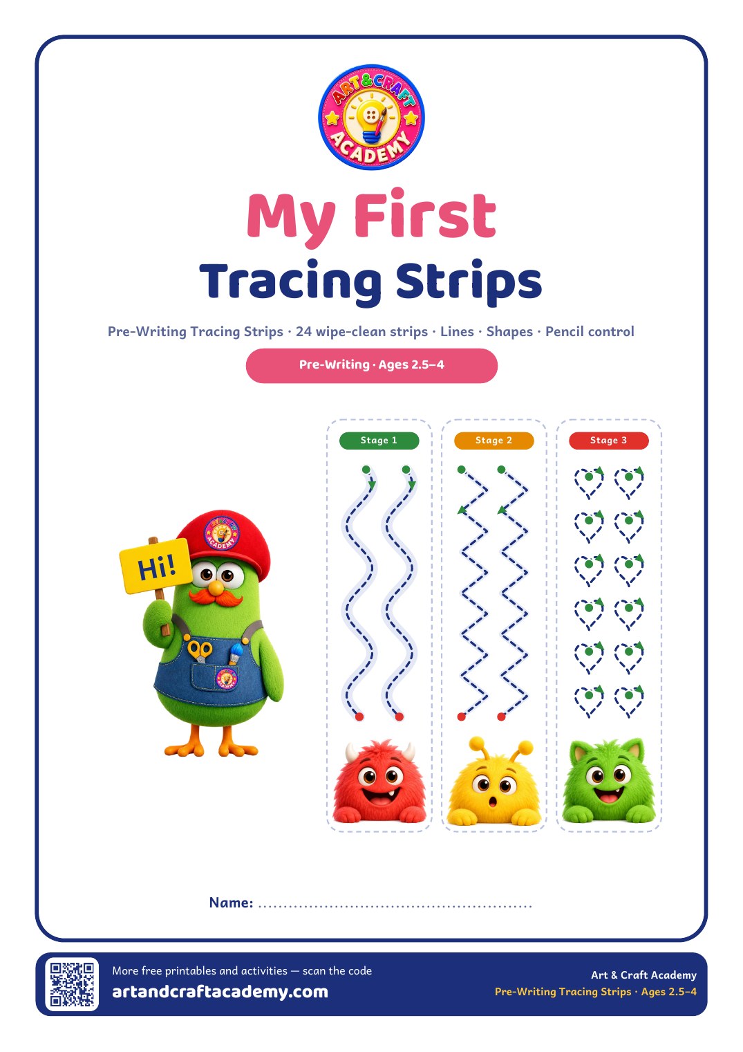 Pre-Writing Tracing Strips for Ages 2.5–4: 24 Free Printable Strips (PDF)